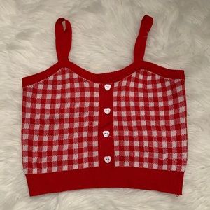 Vintage-Look Heart Button Plaid Gingham Crop Top - size xs